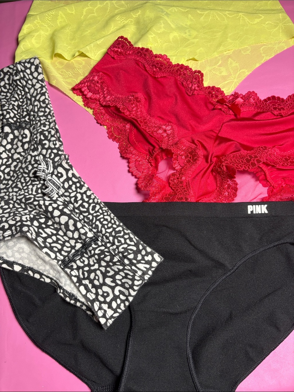 PINK Victoria's Secret Black Hipster Panty with Lace-Trim Red Accent